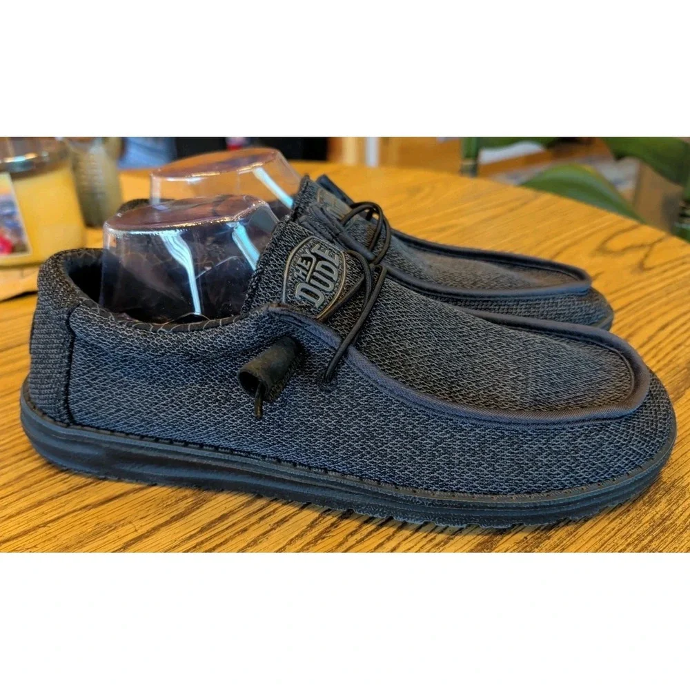 Hey Dude Wally Sox Micro Loafers Mens Size 12 Total Black Slip On Shoes